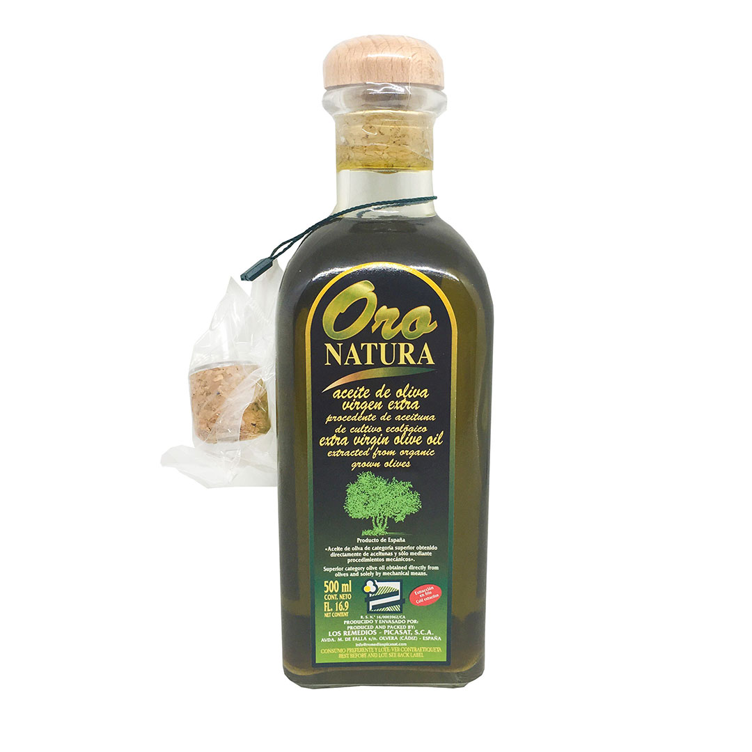 Botella cristal 500 ml aceite de oliva virgen extra verde.